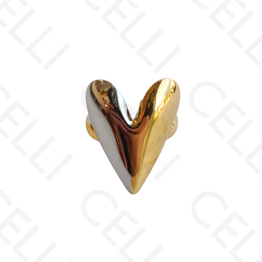 Adjustable Steel Ring - Bicolor Heart