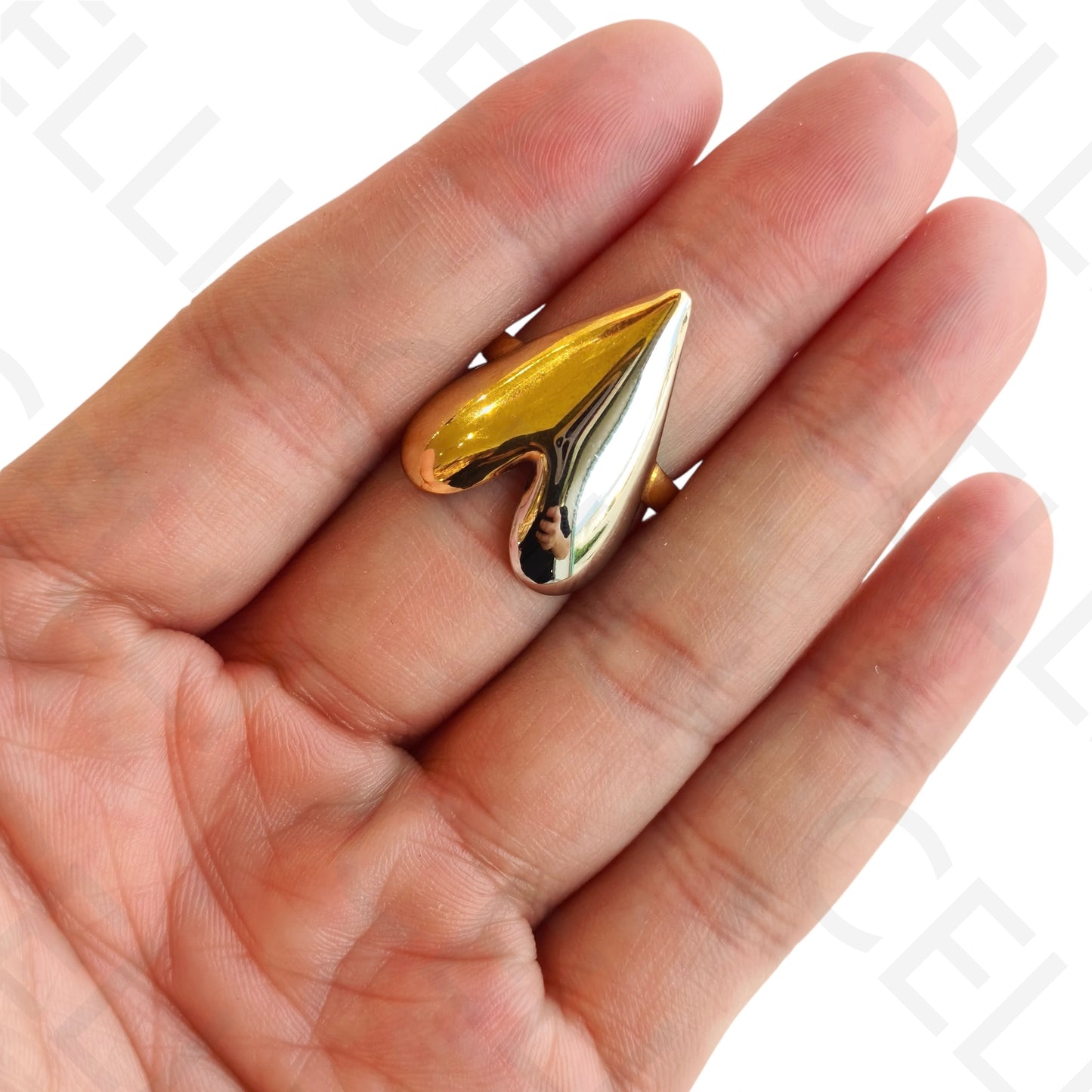 Anel de Aço Ajustável - Bicolor coração