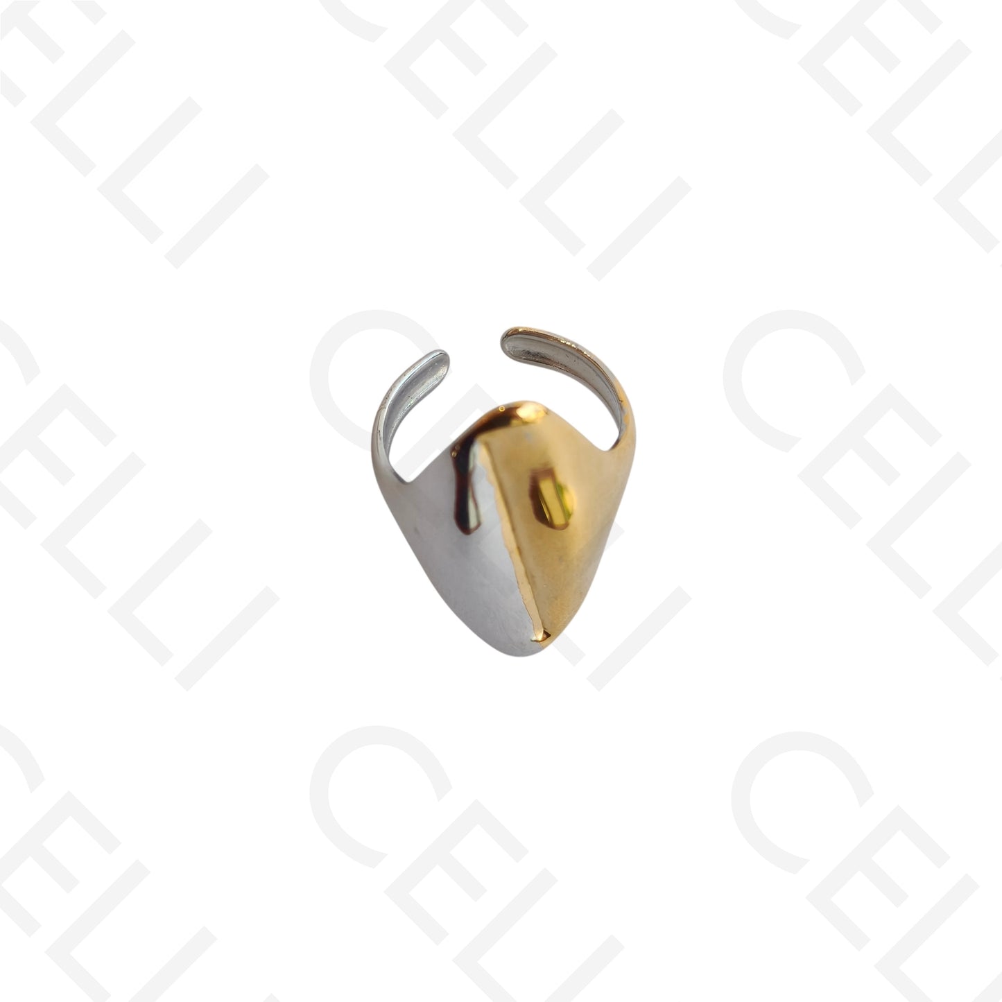 Anel de Aço Ajustável - Bicolor oval