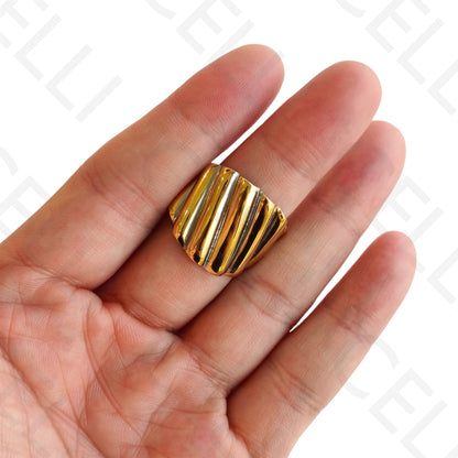 可调钢制戒指 - 双色压纹