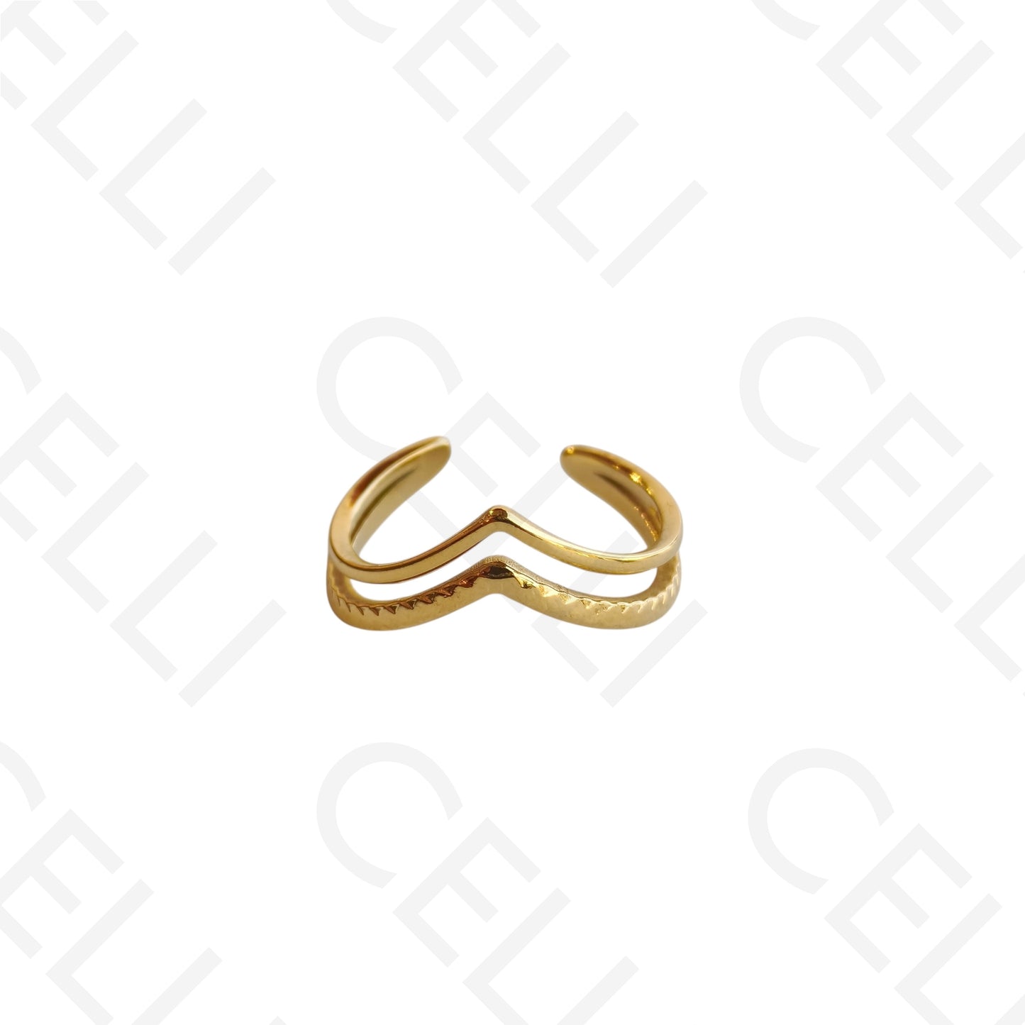 Anillo de Acero Ajustable - Doble V