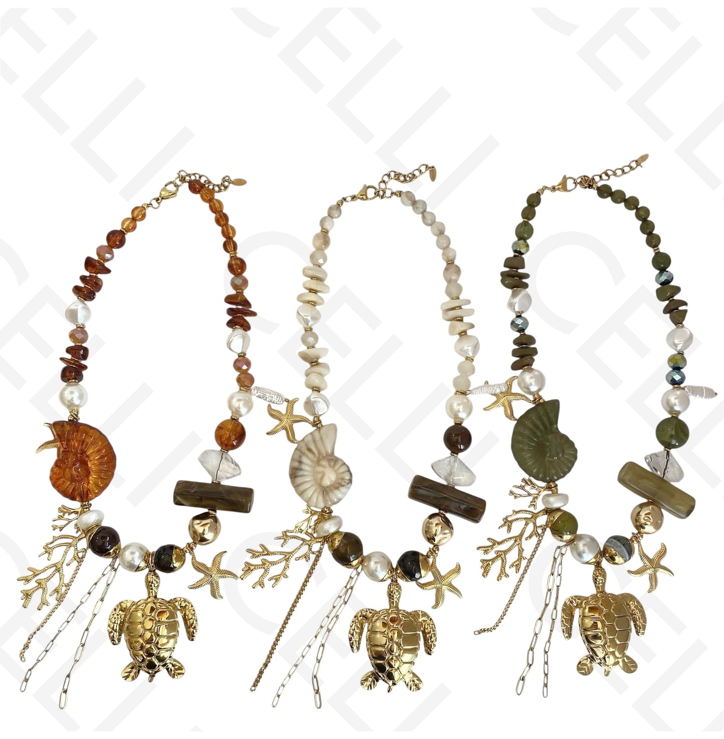 Colar de aço - pendente tartaruga e estrela do mar