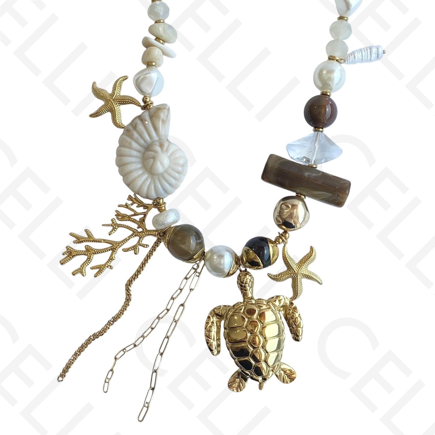 Colar de aço - pendente tartaruga e estrela do mar