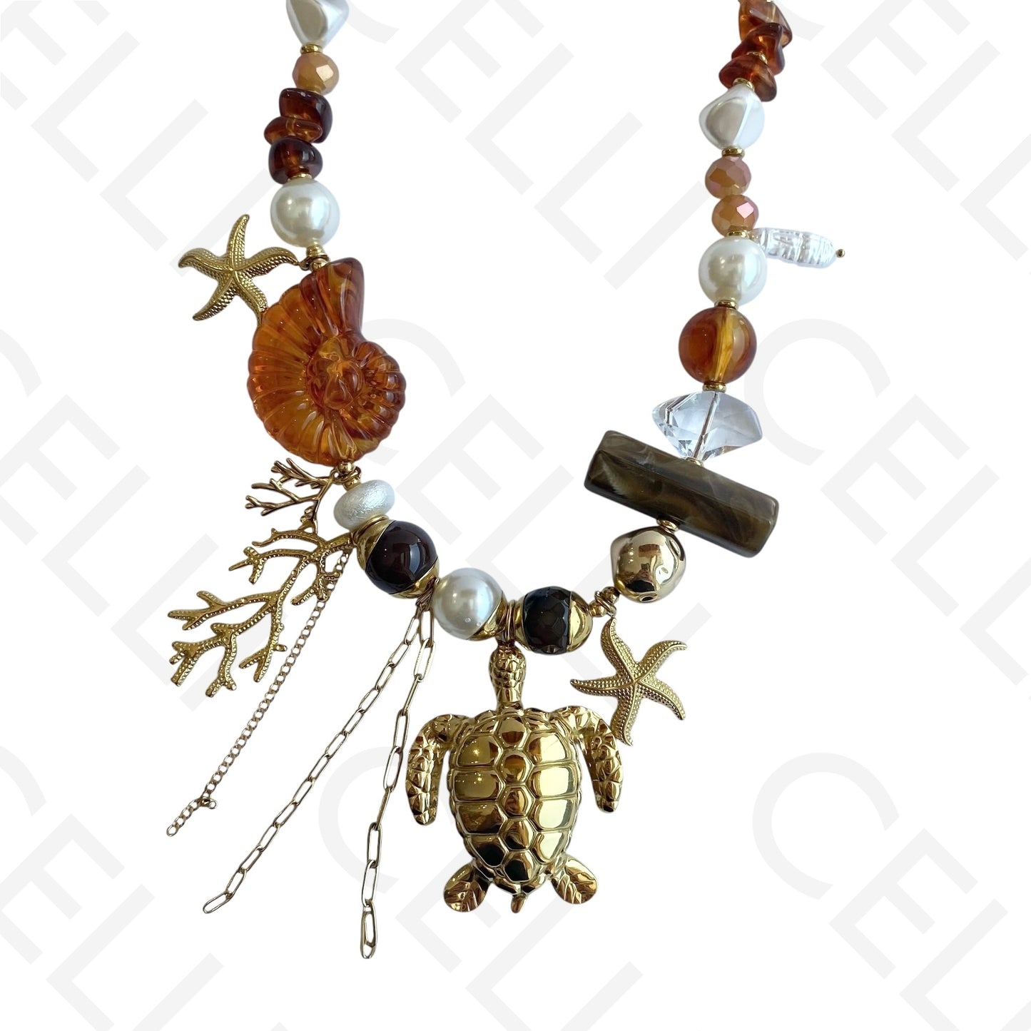 Colar de aço - pendente tartaruga e estrela do mar