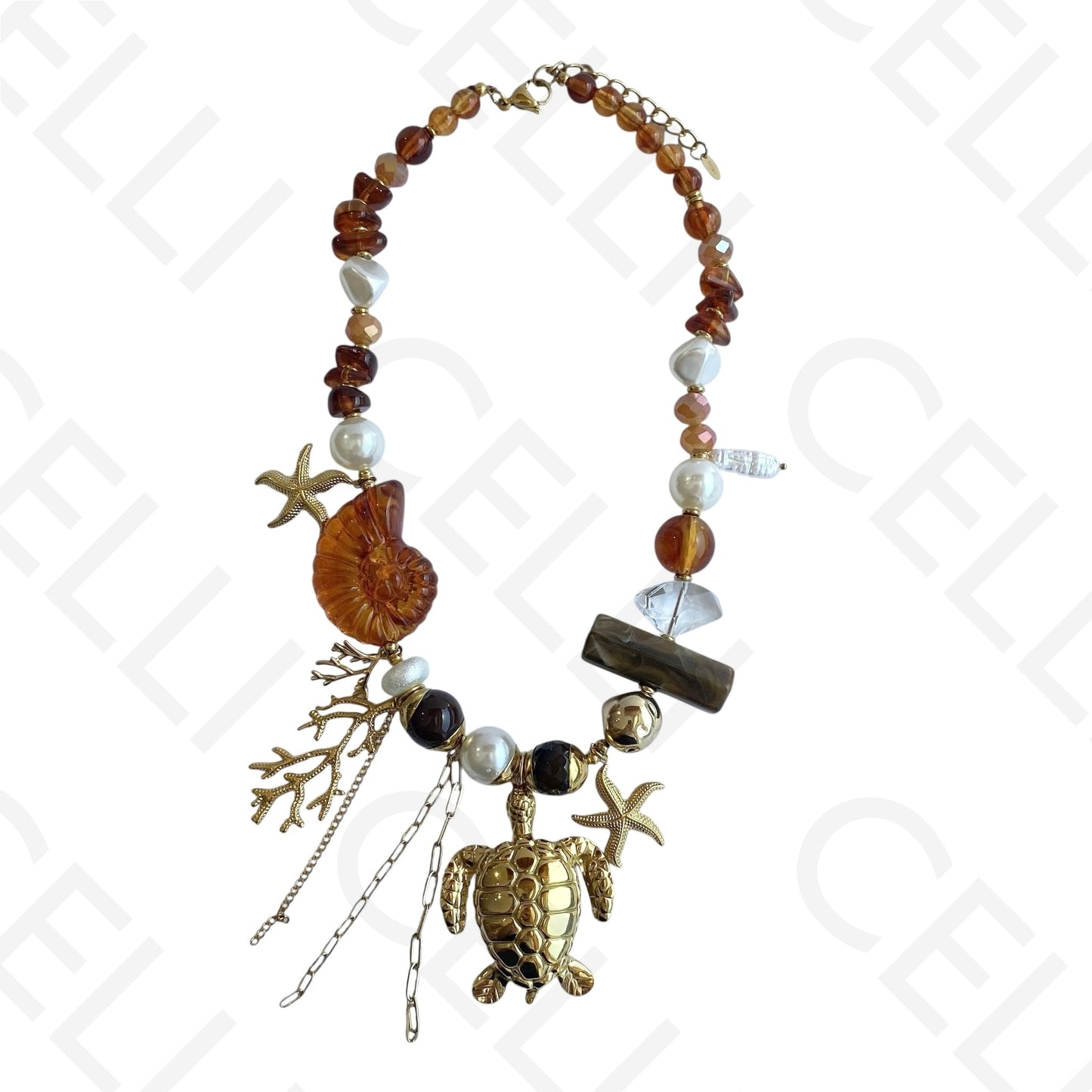 Colar de aço - pendente tartaruga e estrela do mar