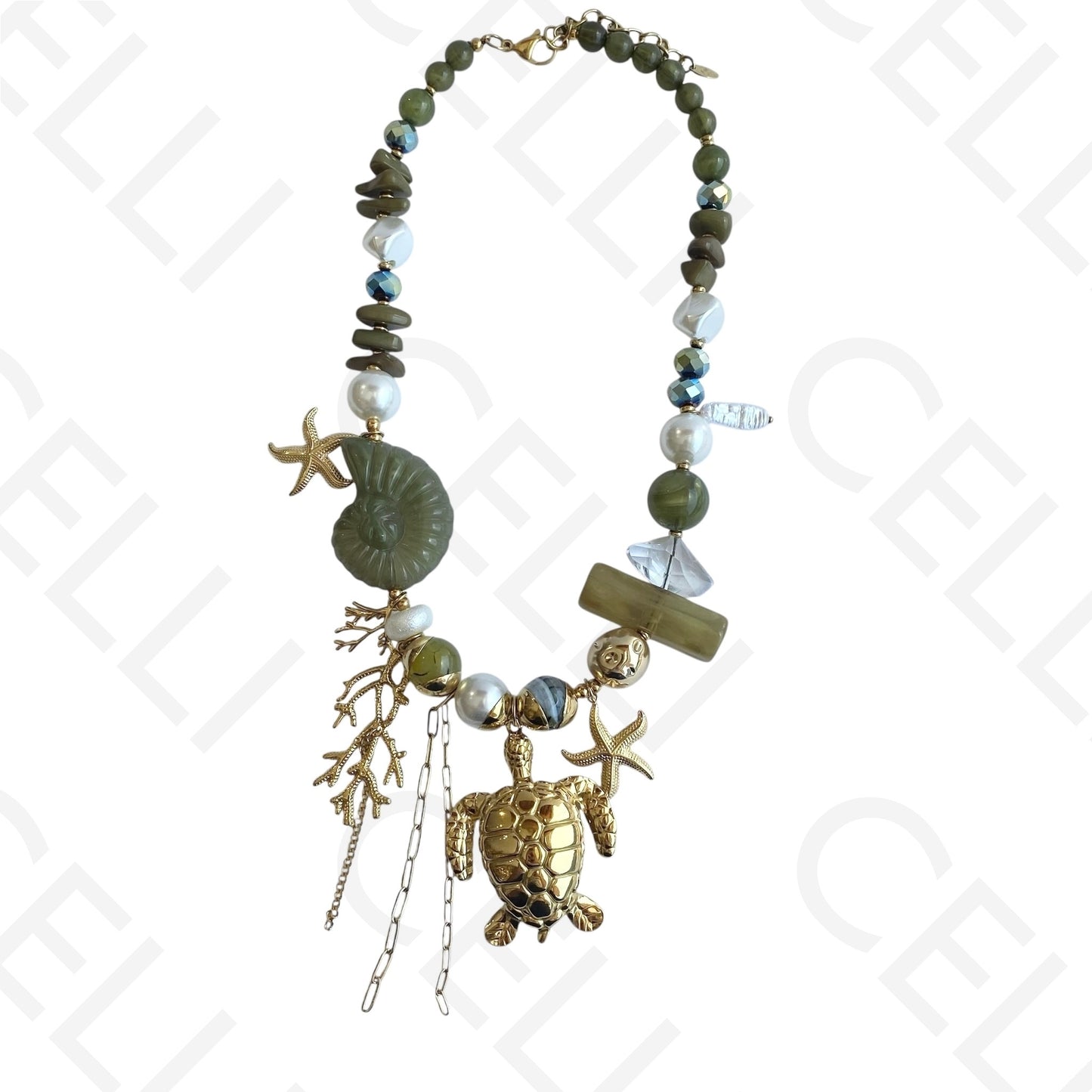 Colar de aço - pendente tartaruga e estrela do mar