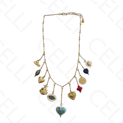 Colar de aço - multi pendentes, esmaltado