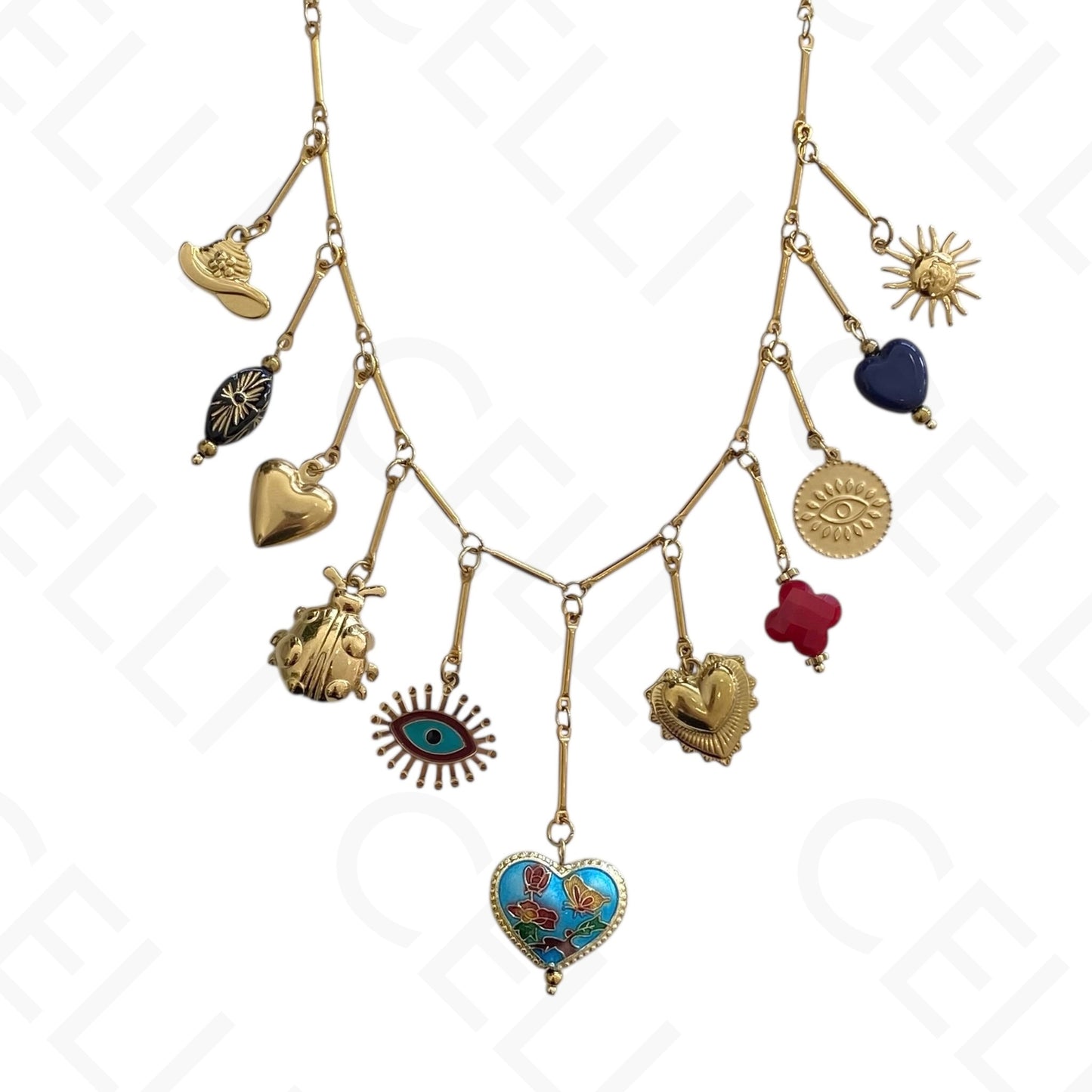 Colar de aço - multi pendentes, esmaltado