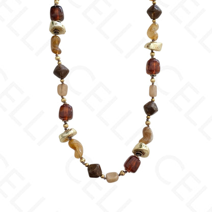 Colar de aço - contas de resina vários formatos