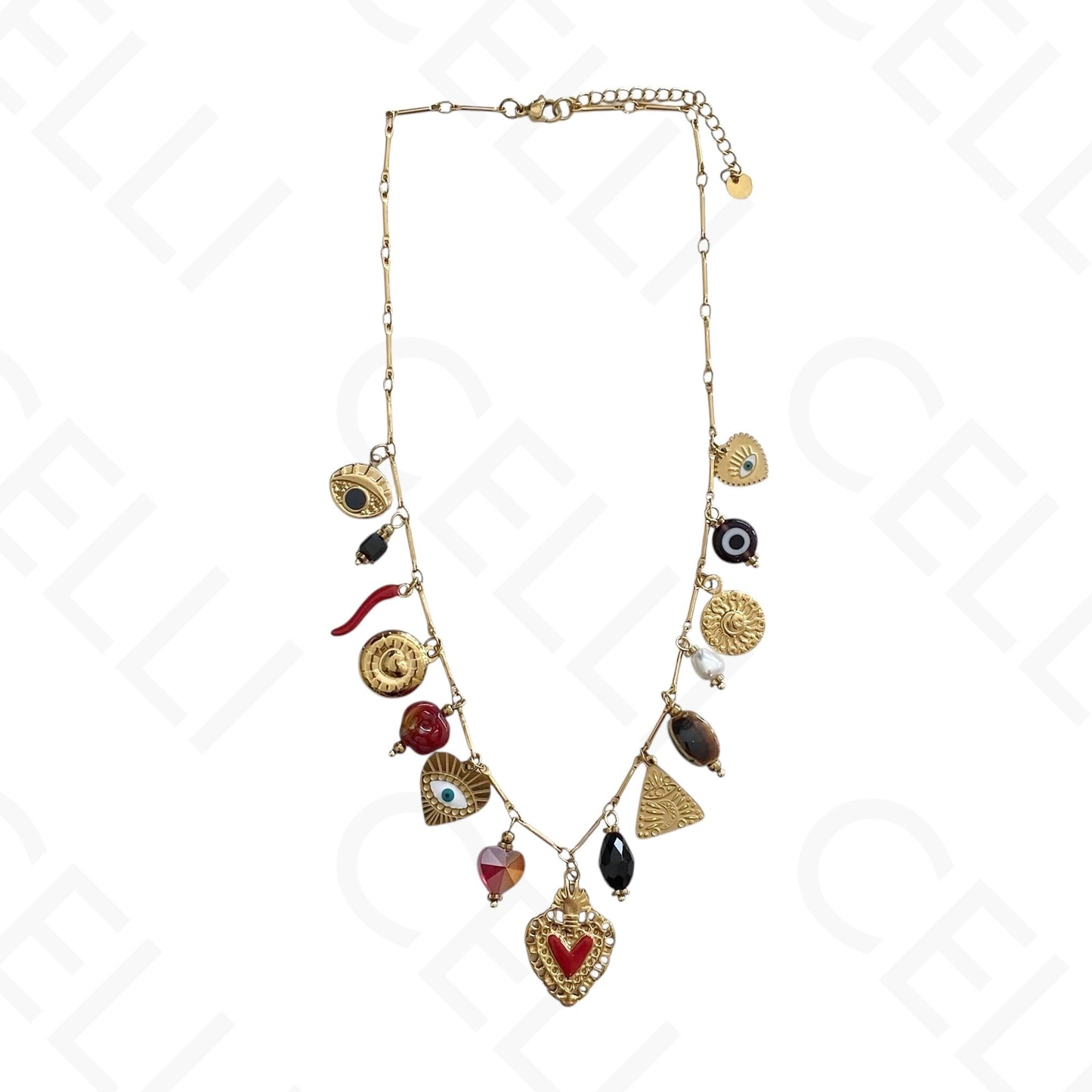 Colar de aço - multi pendentes, sagrado coração