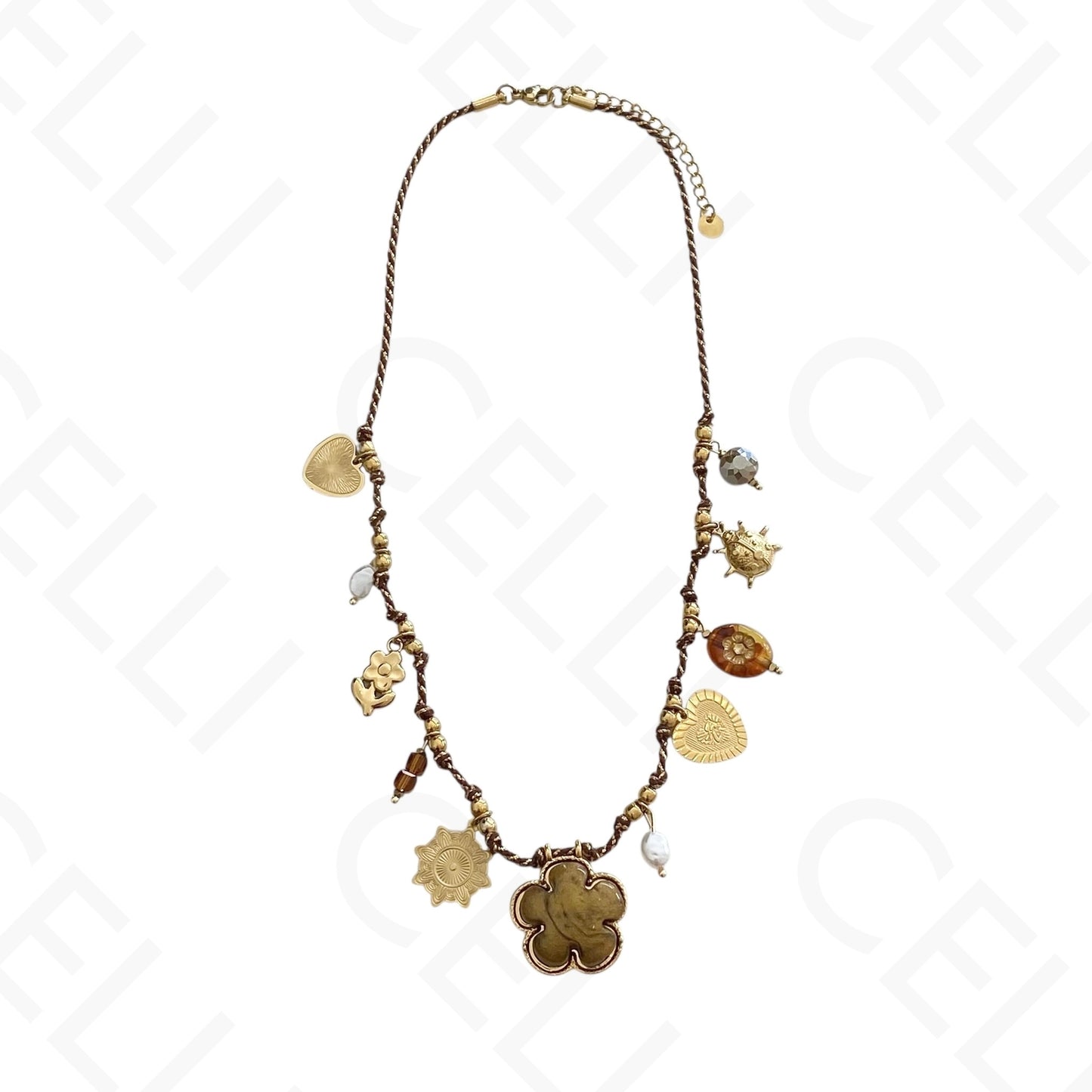 Colar de aço - fio de algodão, multi pendentes, flor