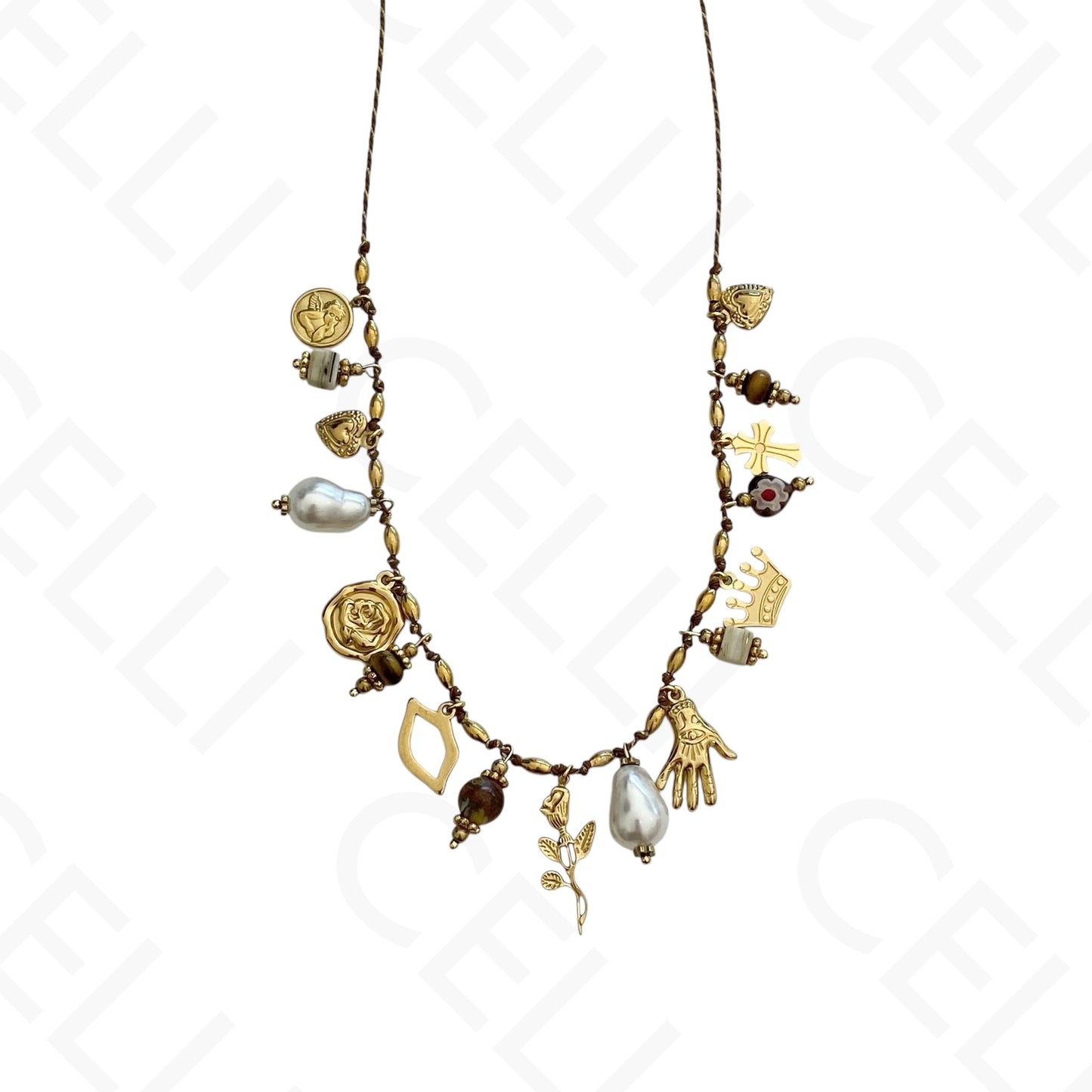 Steel necklace - colored stones, heart