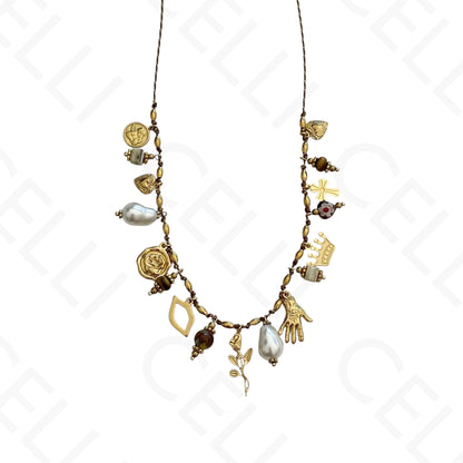 Steel necklace - colored stones, heart