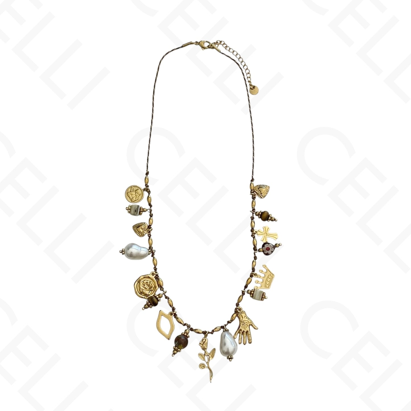 Steel necklace - colored stones, heart