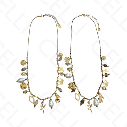 Steel necklace - colored stones, heart