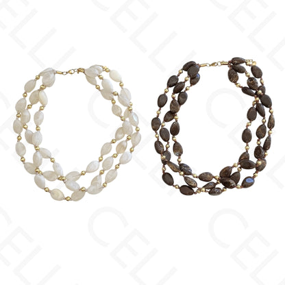 Colar de aço - contas de resina ovais