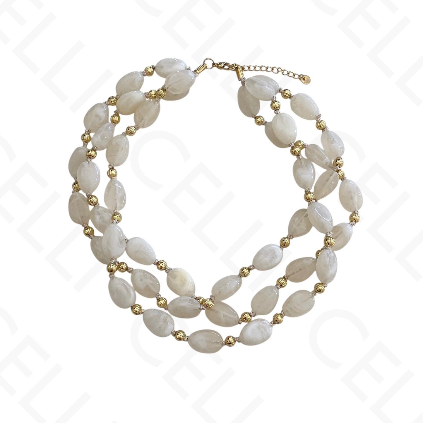 Colar de aço - contas de resina ovais