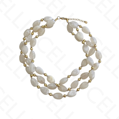 Colar de aço - contas de resina ovais