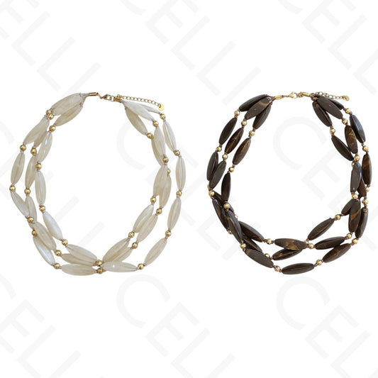 Colar de aço - contas de resina ovais triangulares