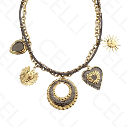 Colar de aço - multi fios com pendente pintado