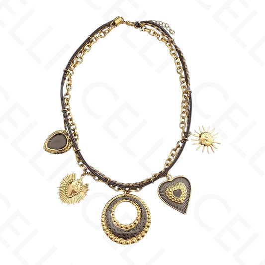 Collar de acero - piedras de colores, corazón