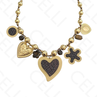 Collar de acero - piedras de colores, corazón