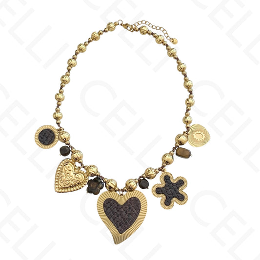 Collar de acero - piedras de colores, corazón