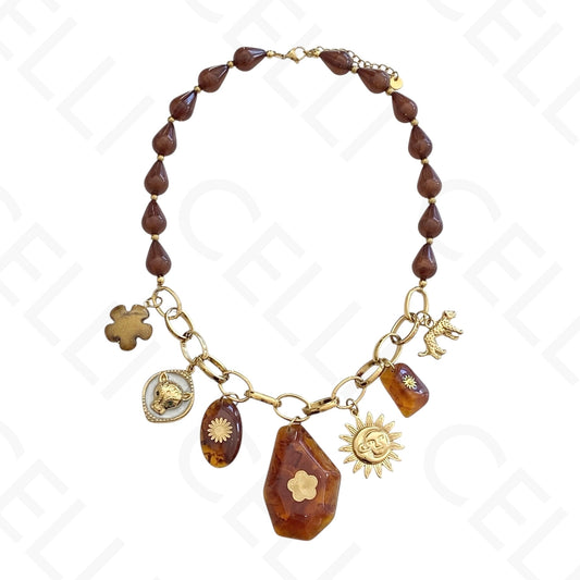 Collar de acero - múltiples colgantes de resina y acero
