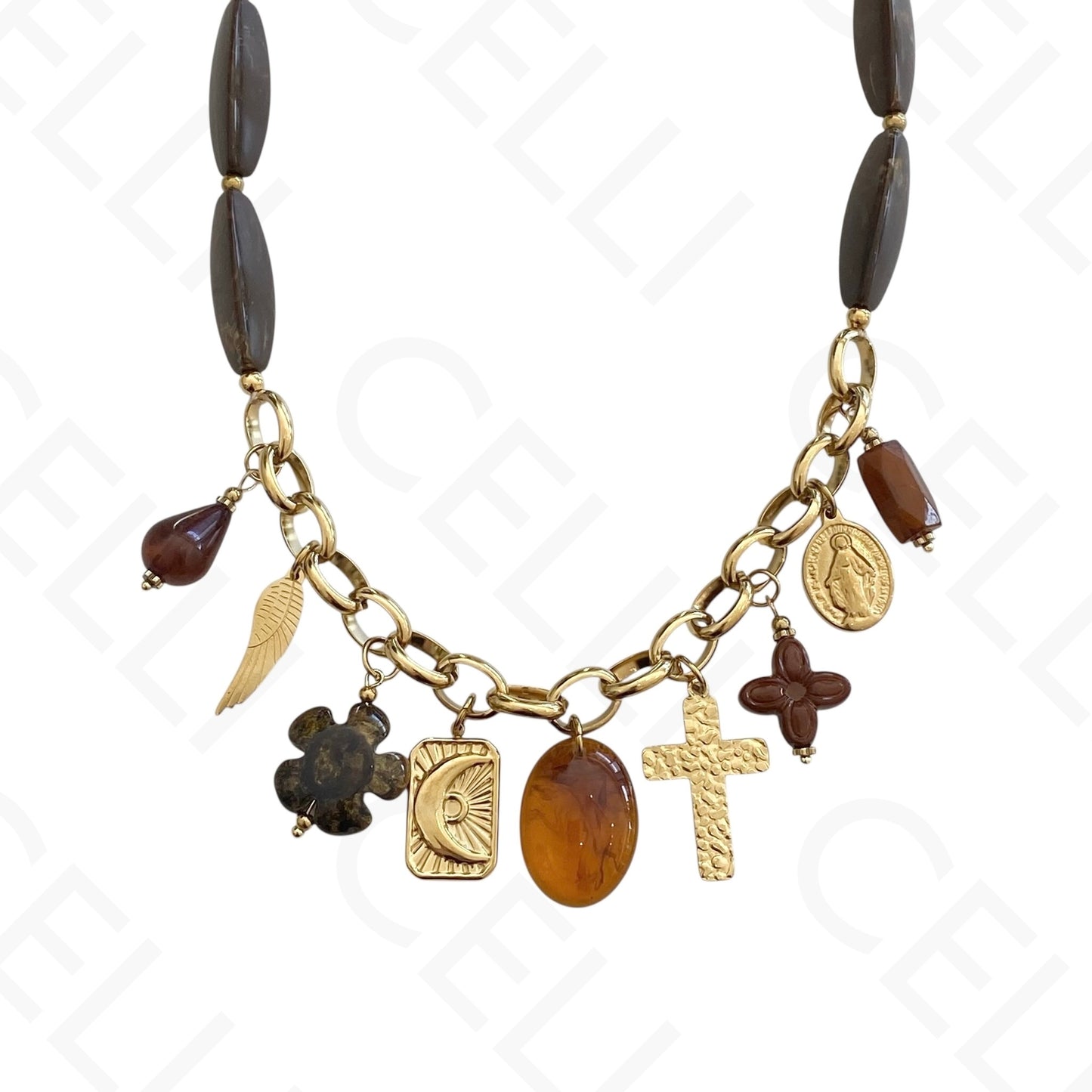 Collar de acero - múltiples colgantes de resina y acero