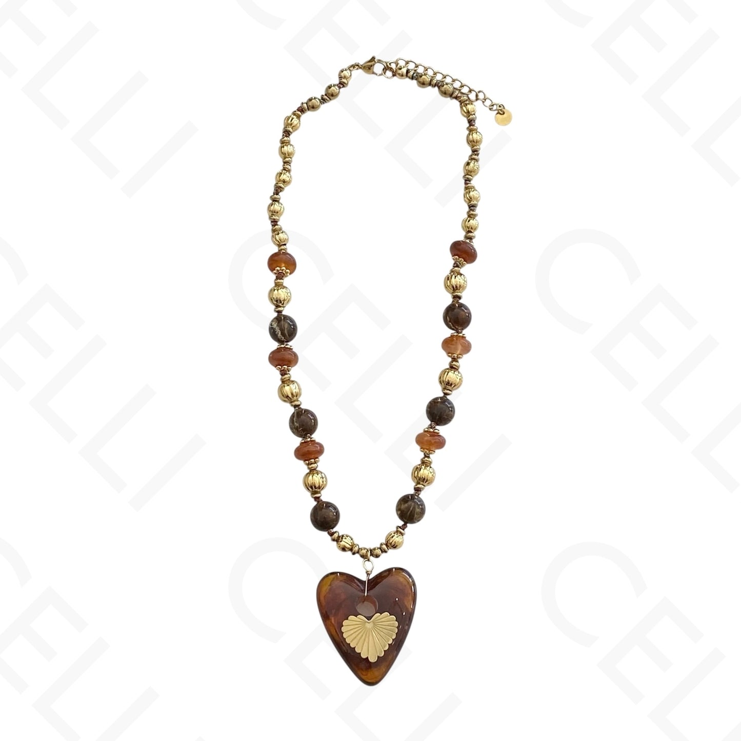 Steel Necklace - Resin Beads and Large Resin Heart