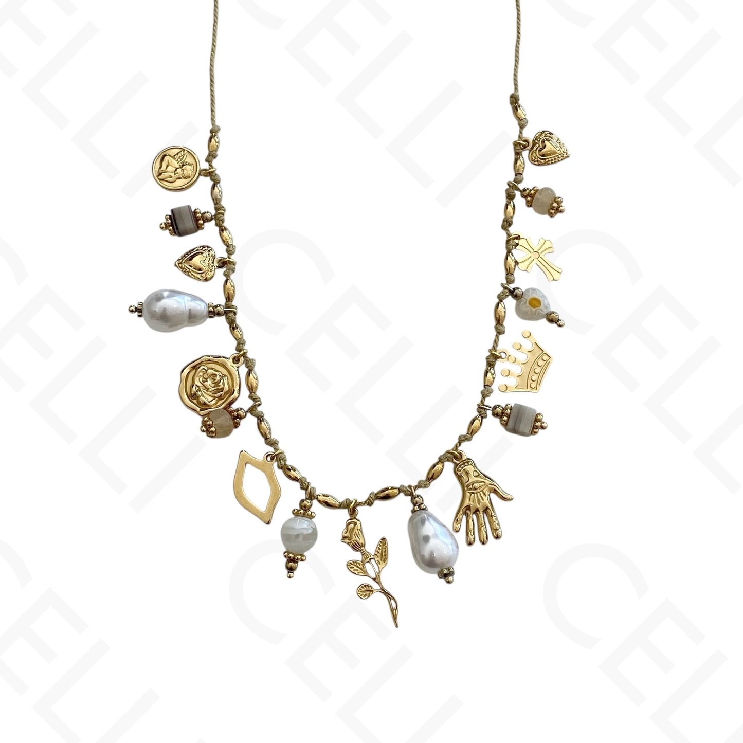 Steel necklace - colored stones, heart