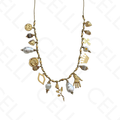 Steel necklace - colored stones, heart