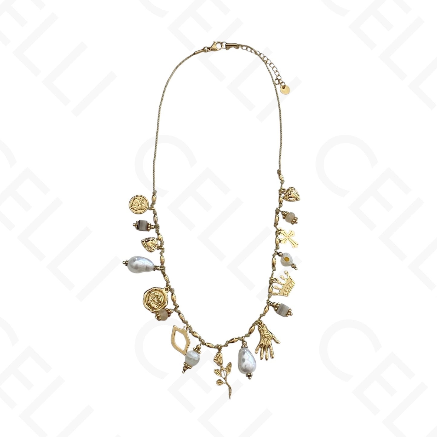 Steel necklace - colored stones, heart