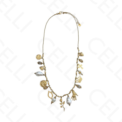 Steel necklace - colored stones, heart