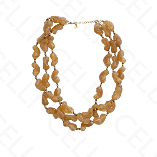 Colar de aço - contas de resina formato feijão