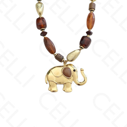 Collar de acero - cuentas de resina, colgante elefante