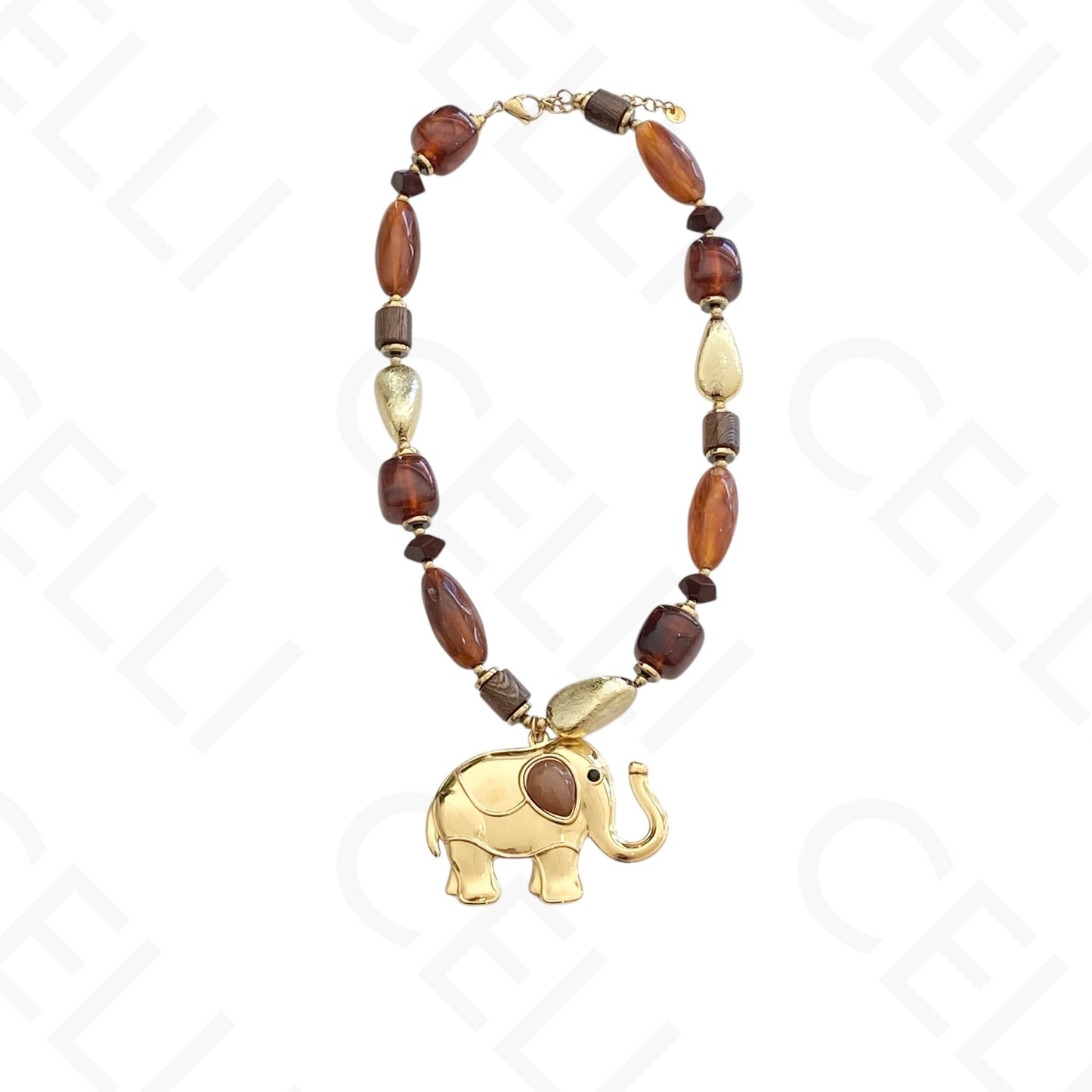 Collar de acero - cuentas de resina, colgante elefante