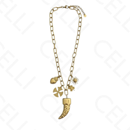 Collar de acero - múltiples colgantes y cuerno