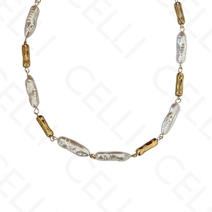 钢链 - 不规则珍珠长款