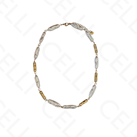 Collar de acero - perlas irregulares largas