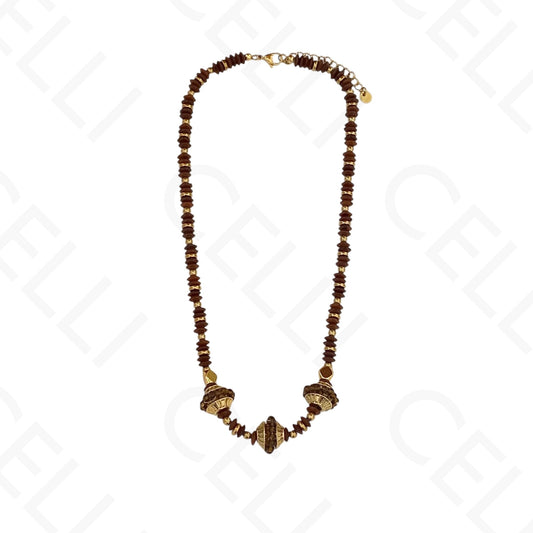 Collar de acero - cuentas de madera en discos