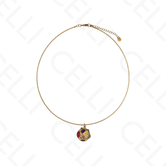 Collar de acero - chocker, colgante con piedras naturales