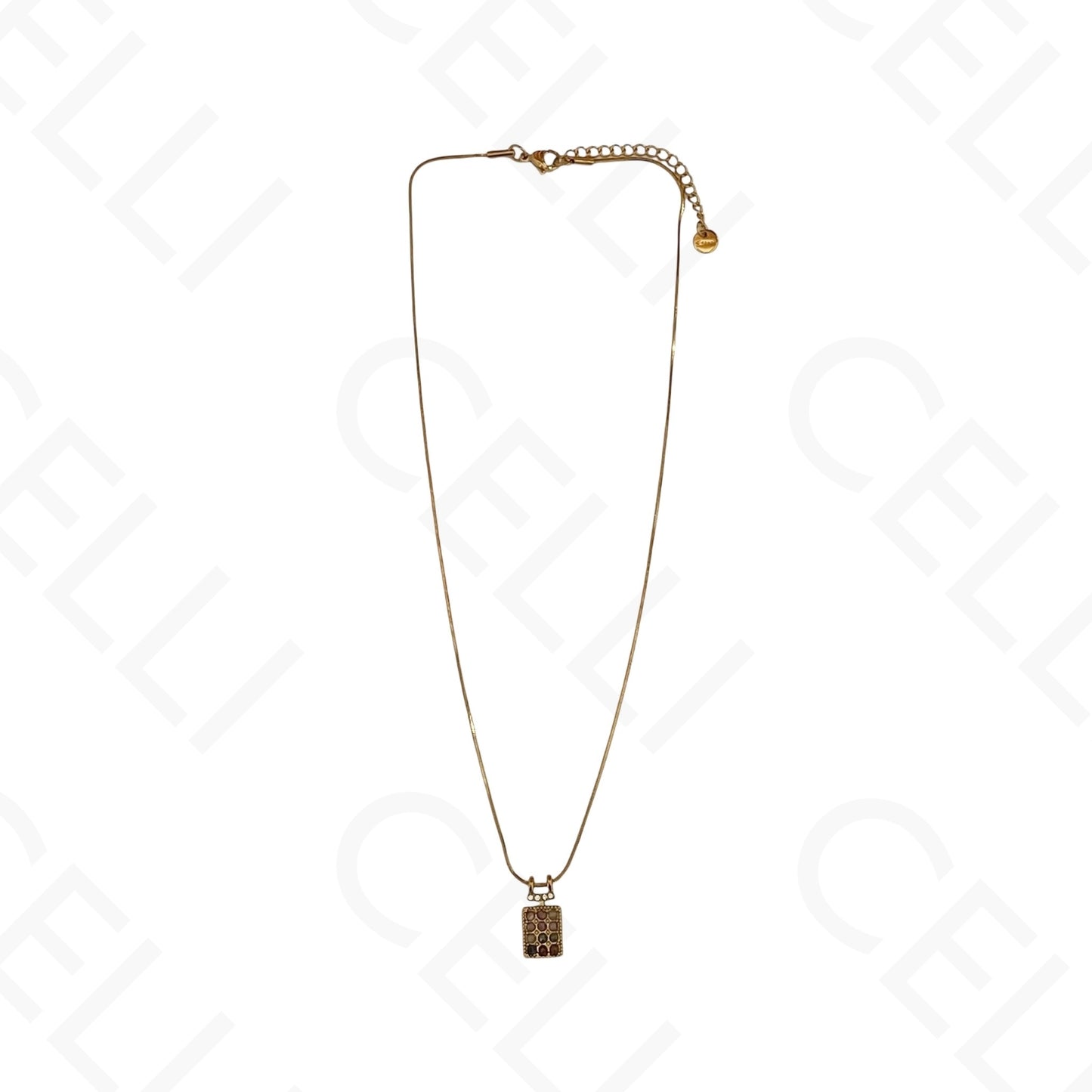 Steel Necklace - Rectangular Pendant with Natural Stones