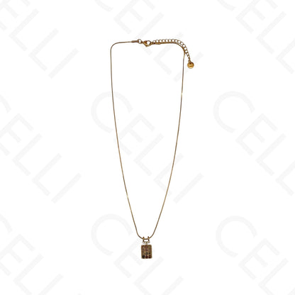 Steel Necklace - Rectangular Pendant with Natural Stones