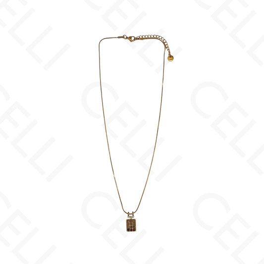 Collar de acero - colgante rectangular con piedras naturales