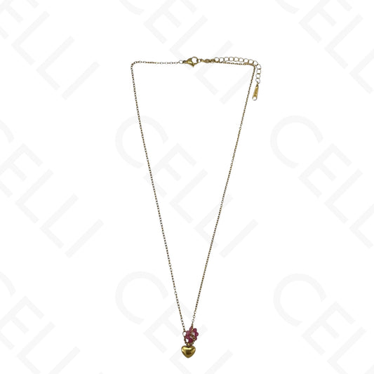 Steel necklace - circle of natural stones and heart