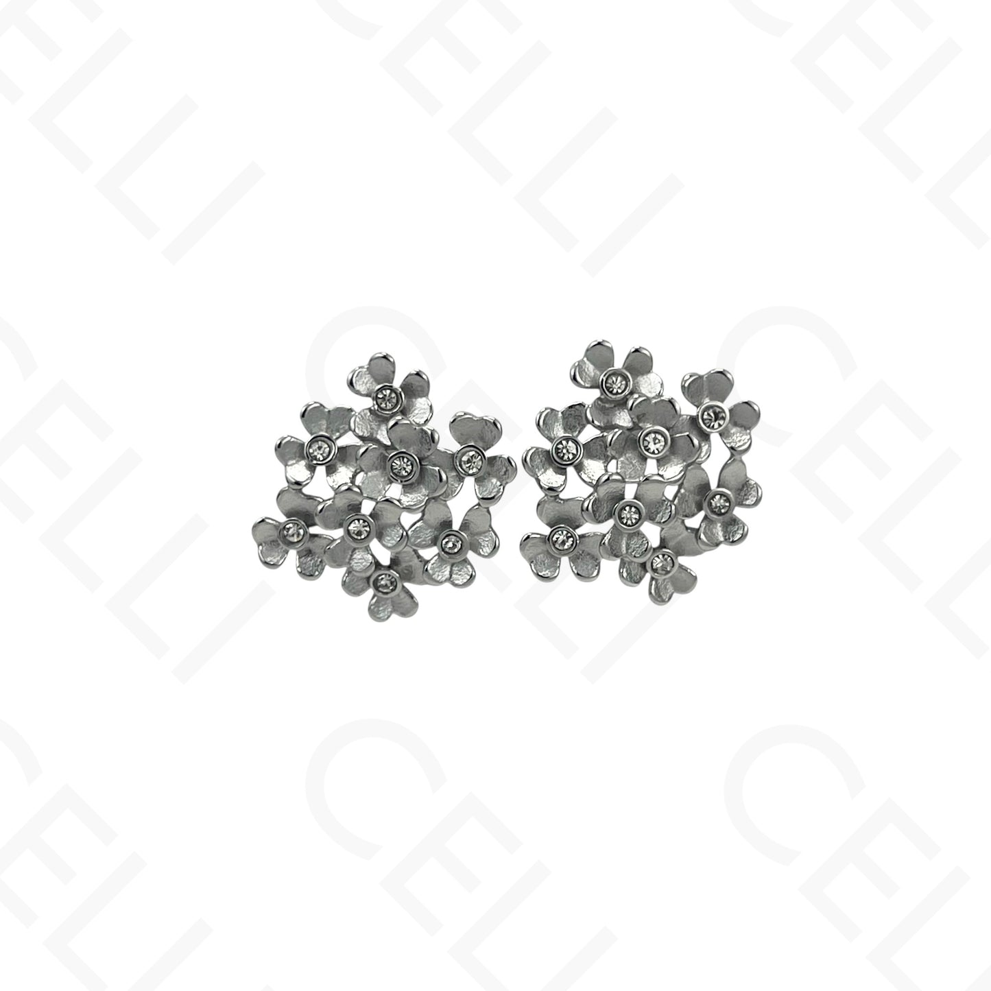 Brinco de aço - flor com brilhantes