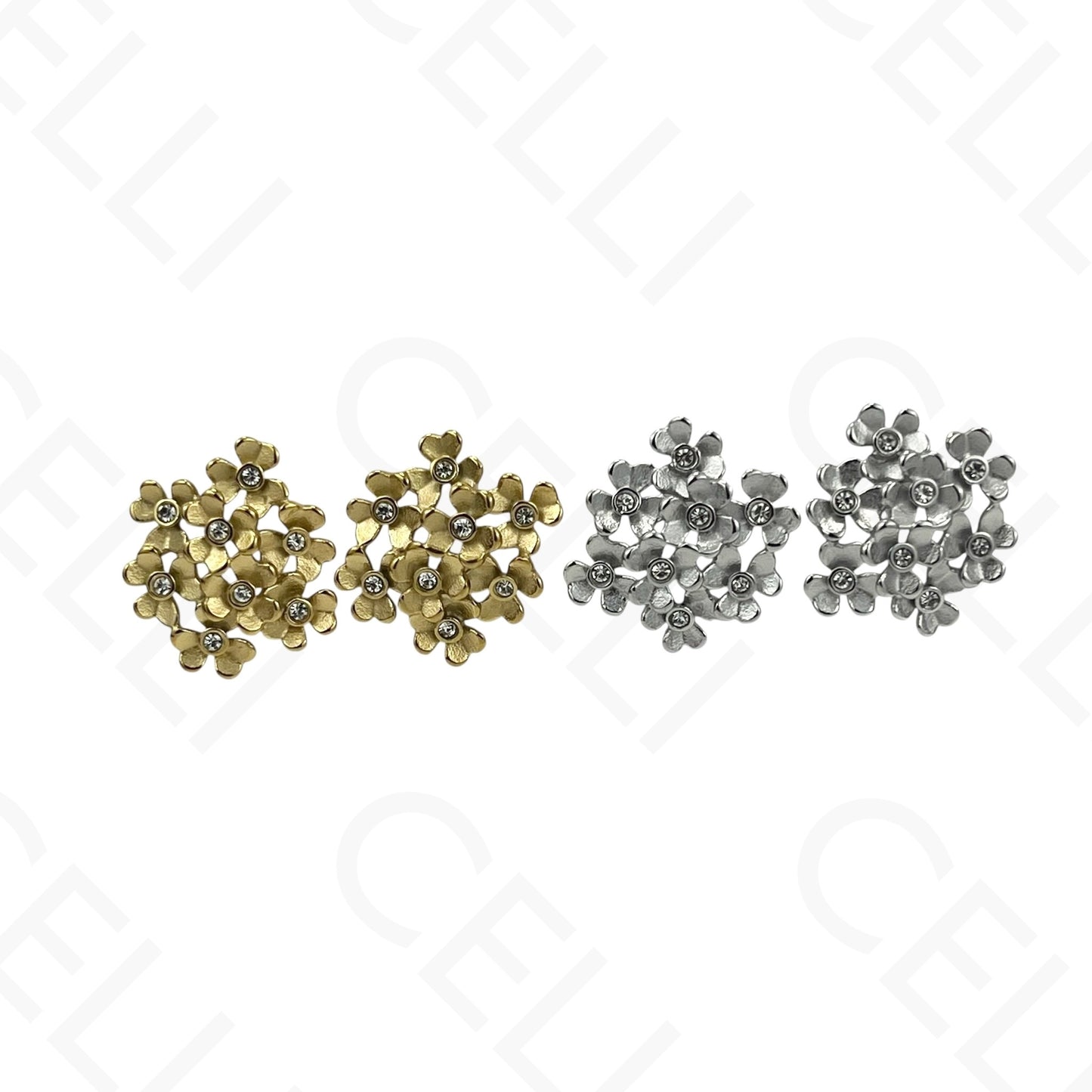 Brinco de aço - flor com brilhantes
