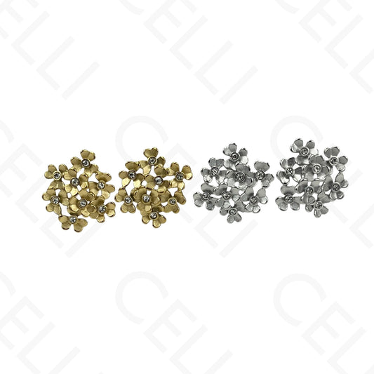 Brinco de aço - flor com brilhantes