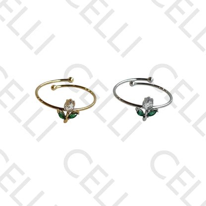 钢制戒指 - 带闪亮宝石的花朵